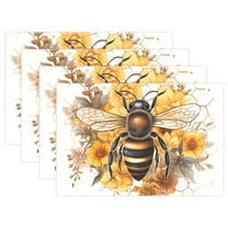 Bee with Honey 4 PCs Placemats Set Linen Non-Slip Table Mat Rectangular Washable for Dining Kitchen Party 12"x18"