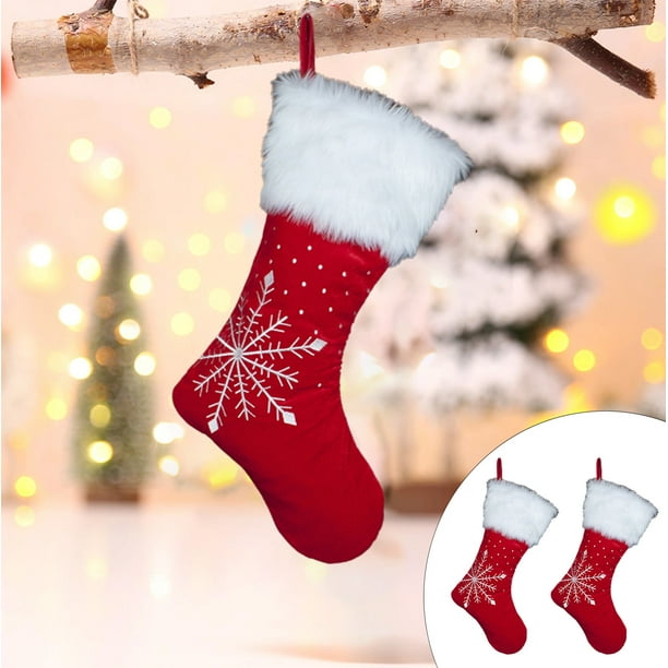 Calcetín navideño de punto con diseños de Papá Noel y muñeco de nieve | Bolsa de regalo navideña de terciopelo para colgar en el árbol