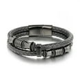 thumbnail image 3 of Pulsera de Cuero Negro para Hombre - Cierre Magnético de Acero Inoxidable Negro JM, 3 of 5