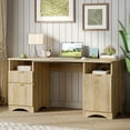 thumbnail image 5 of Bestier 59" Modern Executive Desk with Storage, Wood Home Office Desk with 2 Drawers & 3 Cabinet, Fluted Computer Writing Desk for Study, Living Room, Bedroom, Oak, 5 of 11