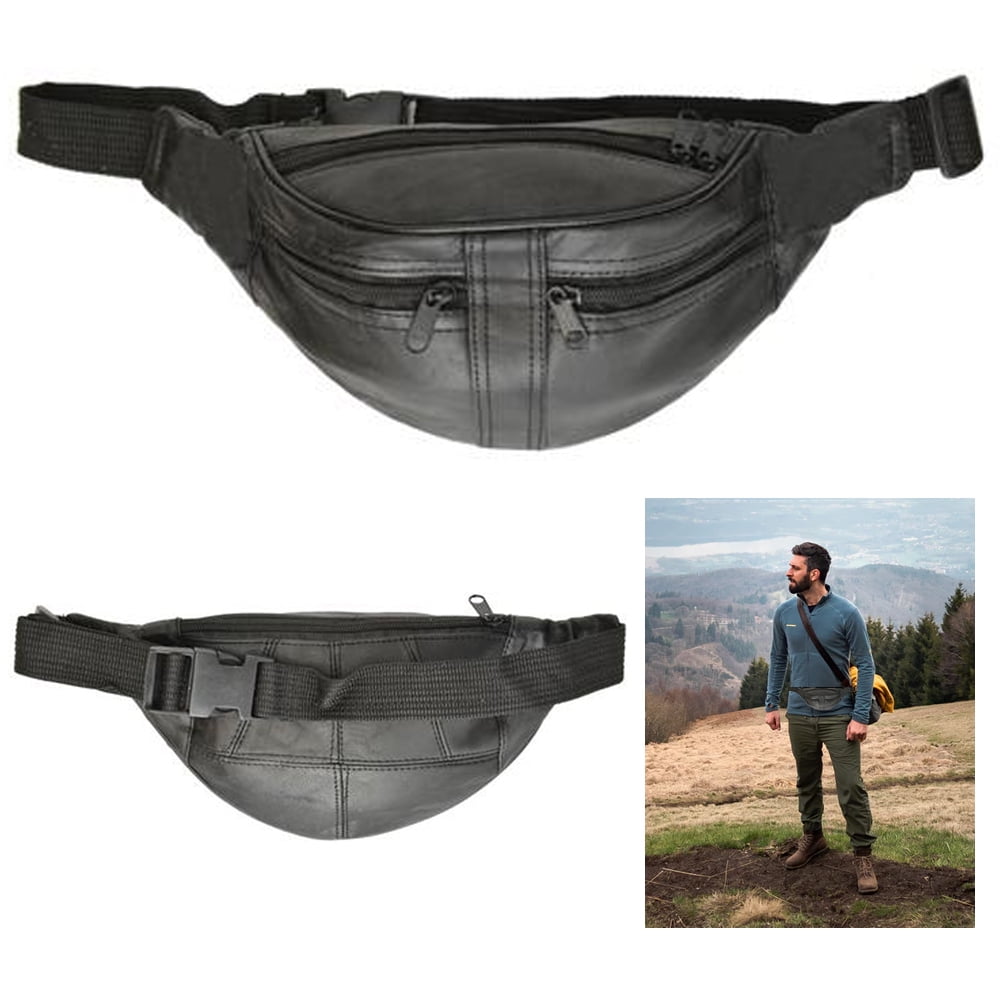 MA013 Mens Leather Travel Hiking Fanny Bag Shoulder Bag Waist Pack 
