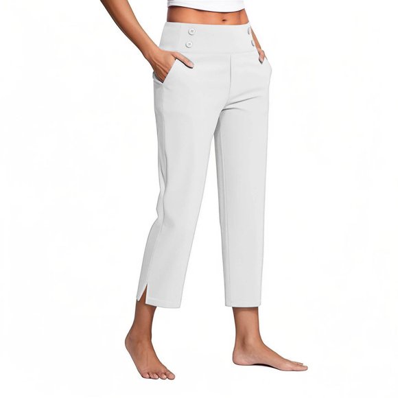 QATAINLAV Womens High Waisted Dress Pants Casual Business Office Pants Slacks Straight Leg Ankle Side Slit Work Trousers with Pockets White XXL Summer Savings