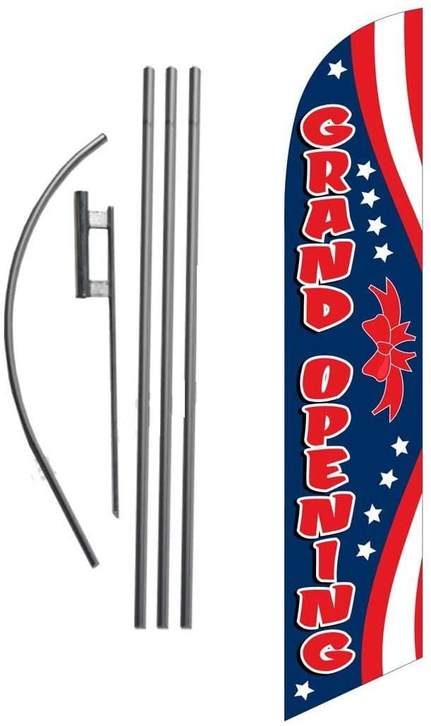 SPA Massage Pack of 3 Now Open King Swooper Feather Flag Sign Kit with Complete Hybrid Pole Set