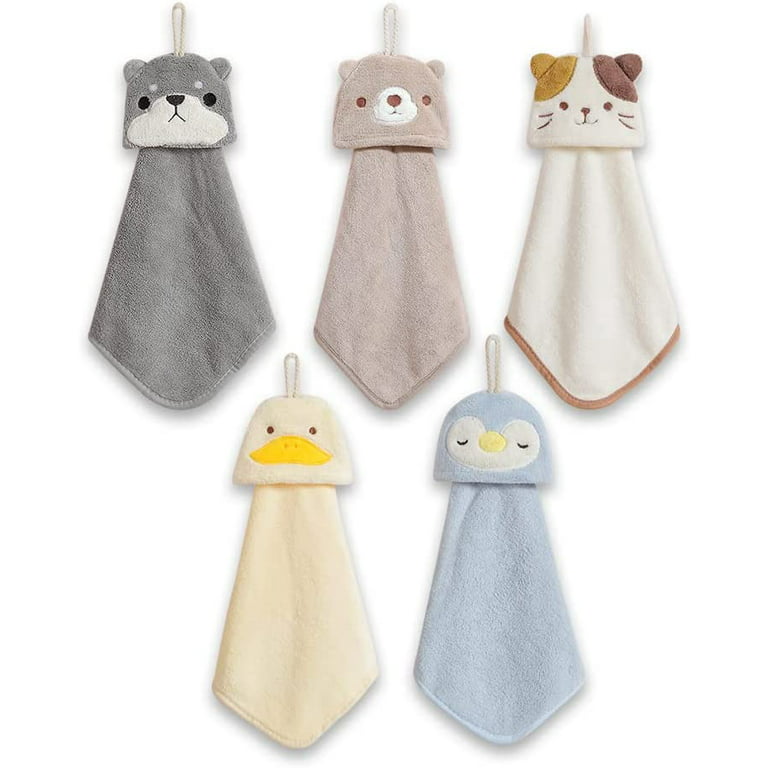 VSER 4 Pack Hanging Hand Towels for Bathroom&Kitchen,Ultra Thick Hand Towel  with Hanging Loop,Cute Child/Kids Microfiber Rabbit Hand