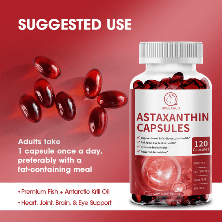 BBEEAAUU Astaxanthin Capsules, Potent Antioxidant, Supports Eyes, Skin,  Joints, 120 Softgels