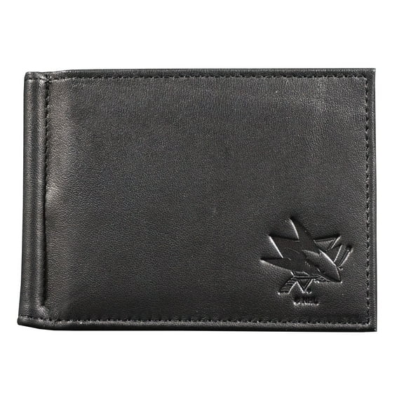 San Jose Hockey Shark's RFID Blocking Shield Black Leather Moneyclip Wallet