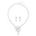 thumbnail image 5 of rygai 1 Set Women Necklace Beaded Glossy Faux Pearls Rhinestone Embedded Flower Bride Necklace Stud Earrings Kit Wedding Jewelry,Golden, 5 of 8