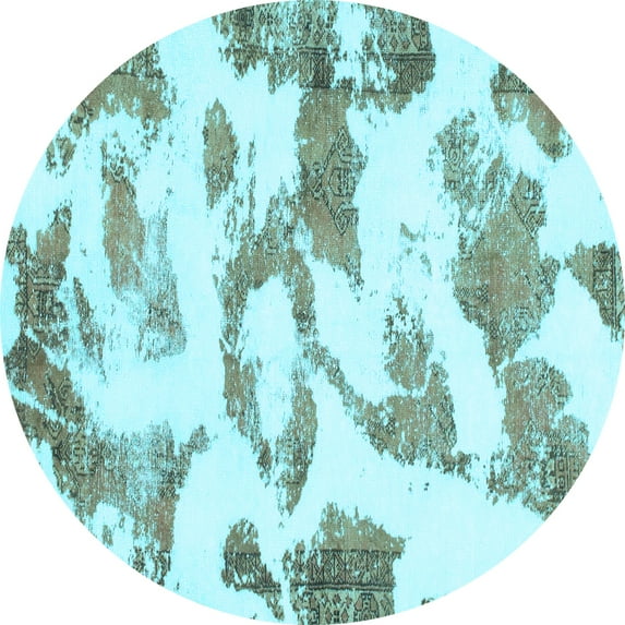 Ahgly Company Indoor Round Oriental Light Blue Modern Area Rugs, 4' Round