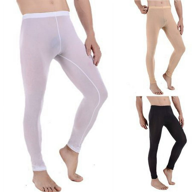 ALSLIAO Mens Sheer Base Layer Gym Sports Long Pants Leggings Tight Running Bottoms Black