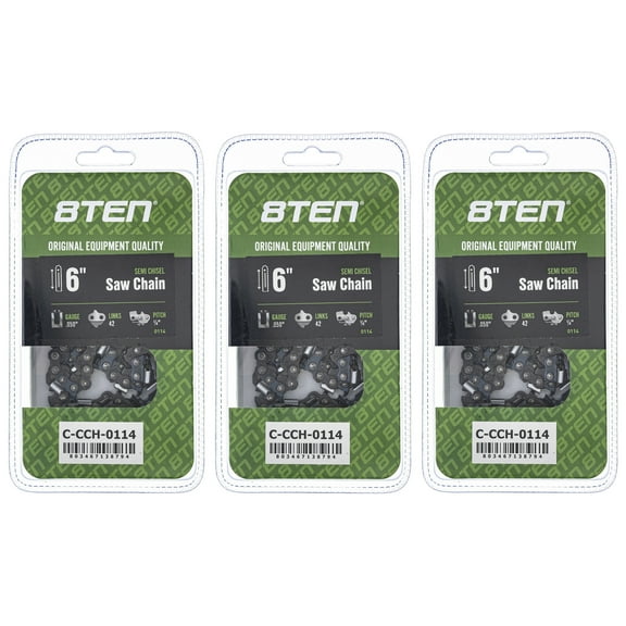 Semi Chisel Chainsaw Chain 6 inch .050 1/4 42 DL for Worx Makita 3 Pack 810-CCC2336H