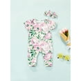 thumbnail image 2 of TSEXIEFOOFU Baby Girls 2Pcs Summer Outfits, Short Sleeve Floral Print Jumpsuit + Headband Set, 2 of 9