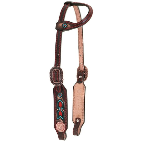 Saddlery Single - Double J Saddlery Single Ear Red and Turquoise Arrow with Copper Buckle Headstall