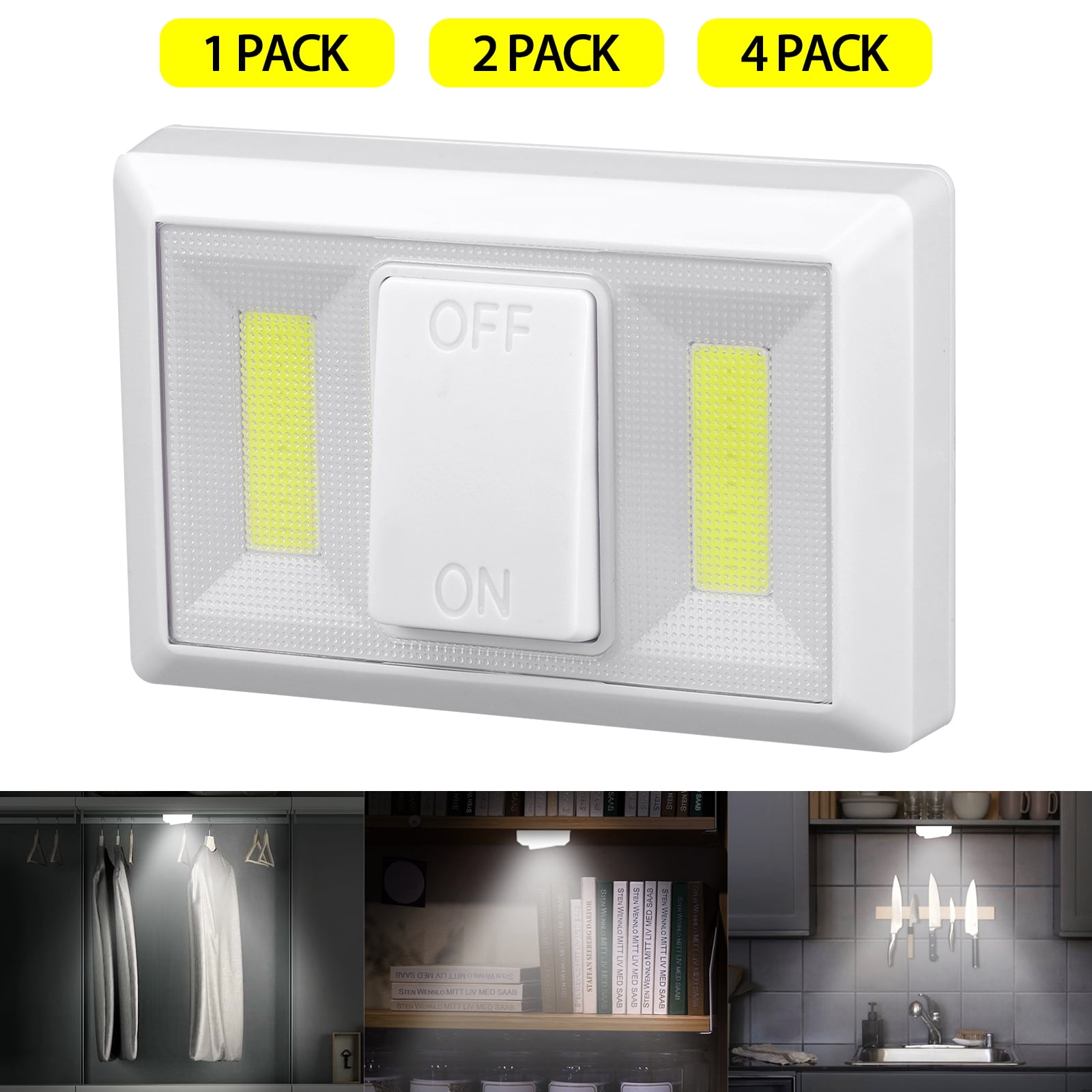 2W COB LED Light Switch Super Bright Portable Night Lamp Battery Powered No Wire