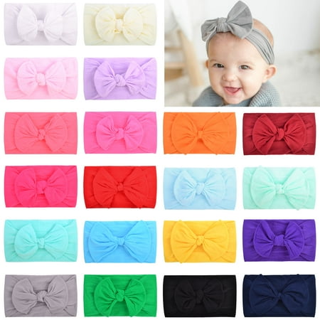 

Baby Girls Nylon Headbands Turban Hair Bows Hair Band Elastic Hair Accessories for Kids Toddlers Infants Newborn 20 color Pack