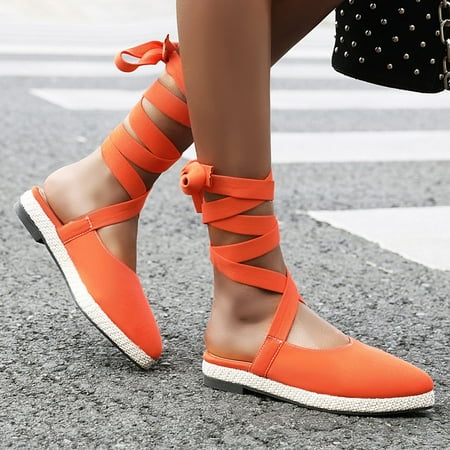

Aayomet Wedge Sandals for Women Flat Sandals Shoes Style Bohemian Women Lace-Up Ethnic Casual Canvas Fashion Women s sandals Orange 5