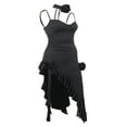 thumbnail image 4 of PENGXIANG Women‘s Summer Slim Sling Dress Solid Color Sleeveless Halter Irregular Ruffle Flower Decor Dress, 4 of 7