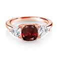 thumbnail image 2 of Gem Stone King 18K Rose Gold Plated Silver Red Garnet and White Zirconia 3 Stone Engagement Ring for Women (3.39 Cttw, Gemstone January Birthstone, Available in Size 5, 6, 7, 8, 9), 2 of 3