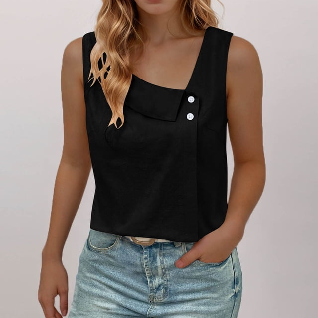 Liquidation d'Économies! BEFOKA T-Shirt Grande Taille pour Femmes, Blouse Décontractée d'Été pour Femmes, Débardeur Sans Manches à Col Rond Uni d'Été pour Femmes