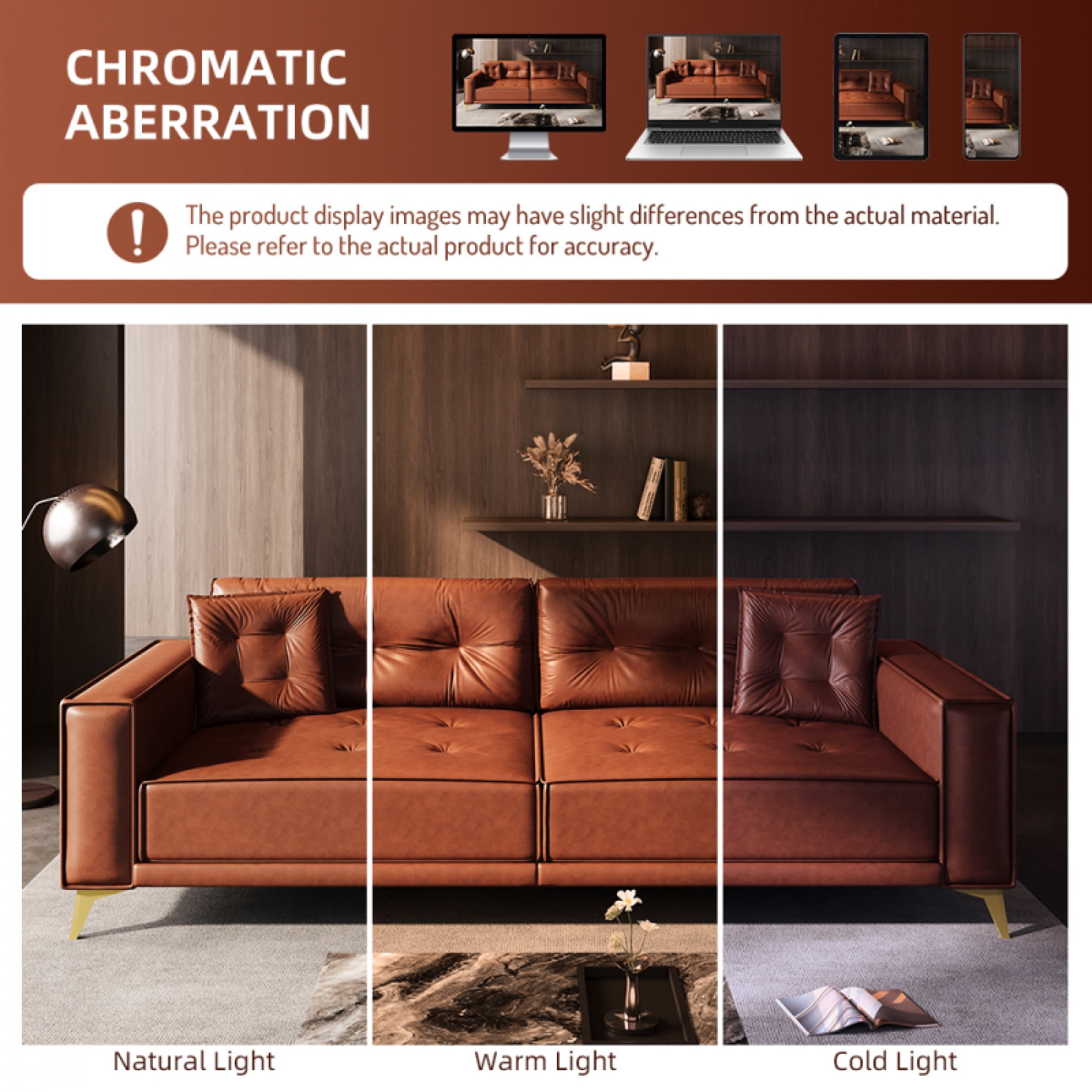 92.1" King Size Faux Leather Sleeper Sofa Bed - 3-in-1 Convertible Pull Out Couch, 4-Seater with Ultra Wide Armrests & Tufted Design, 2 Pillows Included for Living Room, Apartment, Office,Light Brown