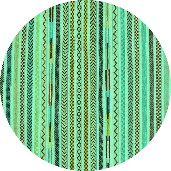 Ahgly Company Machine Washable Indoor Round Abstract Turquoise Blue Modern Area Rugs, 8' Round