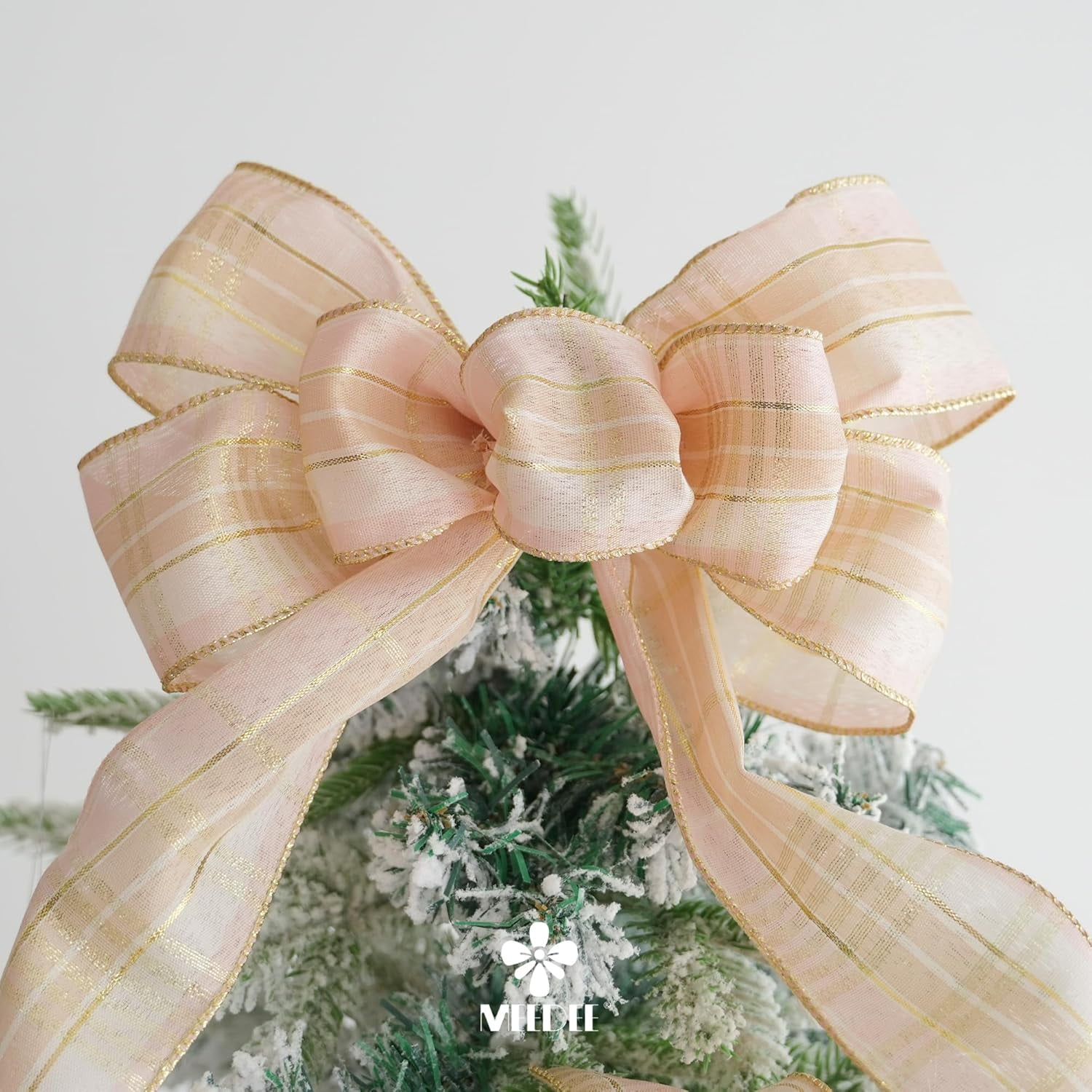 Rose Gold Buffalo Plaid Ribbon - 2.5 Inch Wired Edge Ribbon, 25 Yards - Perfect for Gift Wrapping, Christmas Tree Garland, Wreaths & Bows