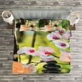 thumbnail image 3 of Ambesonne Spa Quilted Bedspread Set 3 Pcs, Spa with Candles Orchids, King Size, Pale Green Fuchsia, 3 of 3