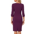 thumbnail image 3 of INSPIRE CHIC Women's Vintage Dress 3/4 Sleeve Wear-to-Work Sheath Dresses XS Dark Purple, 3 of 6