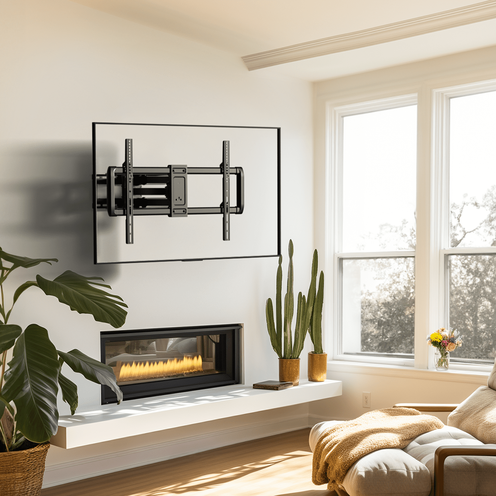 MountFTV Full Motion TV Wall Mount for Most 37-82 inch TVs, TV bracket with Swivels Tilts Extension Leveling,Max 600x400mm, Holds up to 100 lbs,Fits 8 12 16" Wood Studs 
