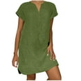 thumbnail image 2 of Under $20 Women's Casual Dresses, Fashion Women Loose V-Neck Summer Solid Short Sleeve And Linen Dress(Green,M), 2 of 6