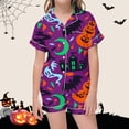 thumbnail image 2 of Weebloom Halloween Summer Pajamas For Little Girls Cute Pumpkin Pajamas Set Soft Printed Kids Short Sleeve Button Down Shirt And Shorts Sleepwear Nightwear Pjs Loungewear Purple 6-7 Years, 2 of 4