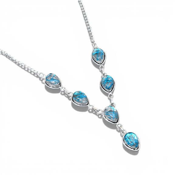 Solid 925 Sterling Silver Blue Rutile Quartz Necklace for Women | Handmade Teardrop Blue Rutile Gemstone Link Necklace | Statement Jewelry