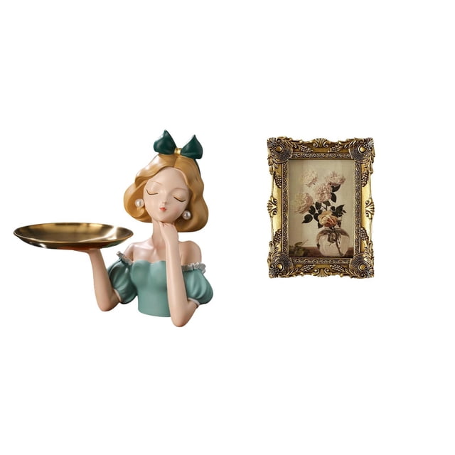 Bandeja para llaves de resina con forma de niña, bandeja para guardar llaves, marco decorativo para fotos, elegante material de resina, multiusos, ade