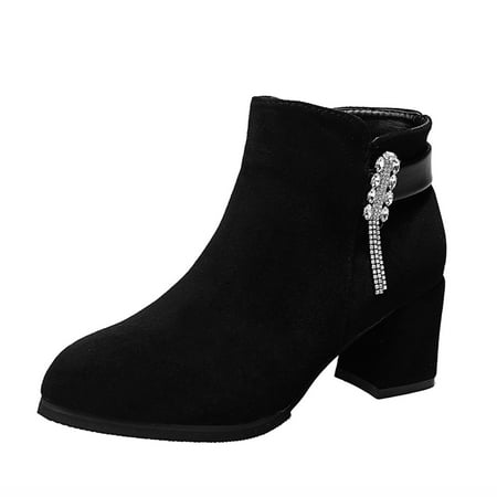 

Wesracia Boots For Women Winter Boots Boots For Women Chunky Heel Short Boots Crystal Ankle Boots Shoes