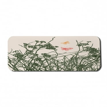 Floral Computer Mouse Pad, Butterflies Herbs Drawing on Pastel Tone Backdrop Illustration Print, Rectangle Non-Slip Rubber Mousepad Large, 31" x 12" Gaming Size, Pale Eggshell Emerald, by Ambesonne