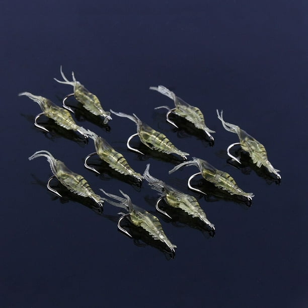 Señuelo de gambas suaves de simulación de camarón, 10 Uds., anzuelo, aparejos, Señuelos de Pesca lubina
