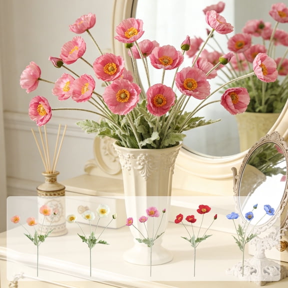 4 Heads Artificial Poppy Silk Flowers, Real Touch Lifelike Faux Floral, Ideal for Home, Wedding Party, Table Centerpieces, Bouquets and Event Floral Arrangement Decor, Mothers Day Gifts, 23in, Red