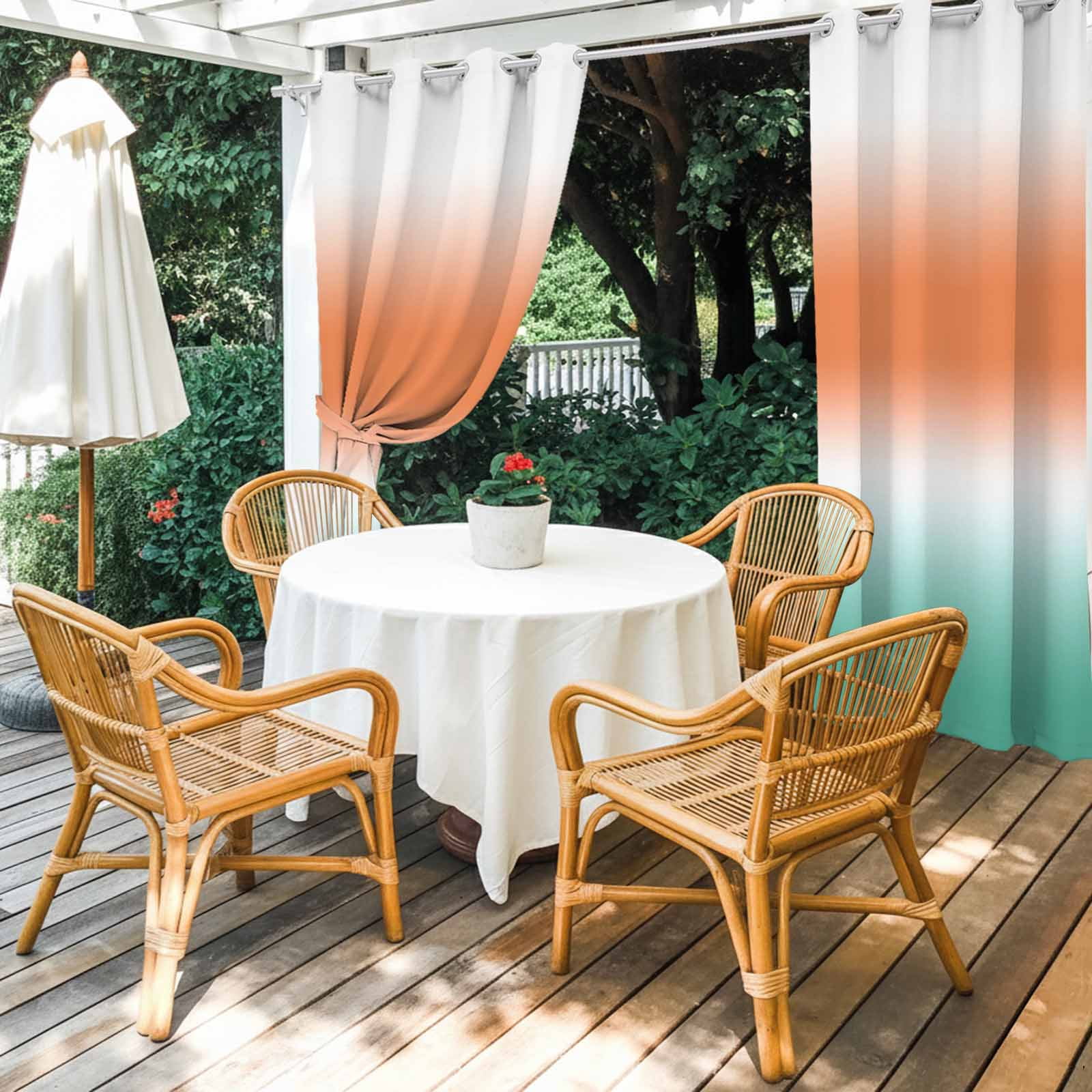 Orange and Teal Gradient Outdoor Curtains for Patio, Minimalist Orange Mint Ombre Modern Sunshade Privacy Drapes Grommet Waterproof Outside Curtains for Porch/Cabana/Balcony 54"x 108", 1 Panel