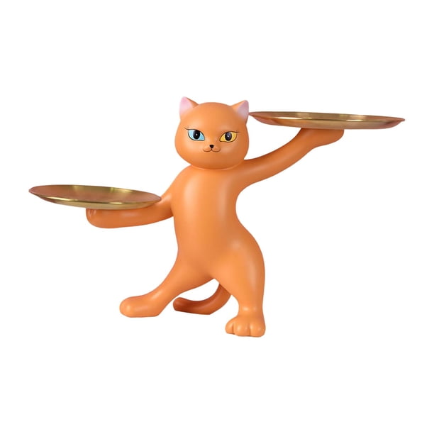 Estatuas de resina para gatos, esculturas de estatuillas, joyas, baratijas, almacenamiento, llavero, plato, bandeja para servir para dormitorio, Naranja Sunnimix Figuras de animales de resina