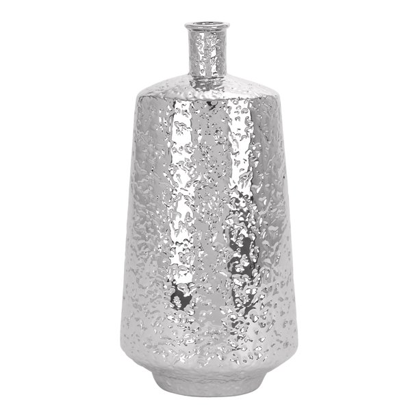 Decmode Ceramic Silver Vase, Silver
