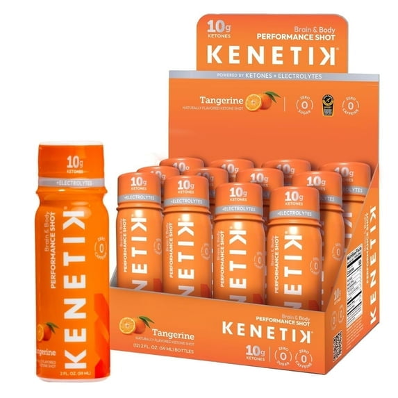 Kenetik Ketone Drink Shots, 10g Ketones for Daily Focus, Clarity, & Energy, Electrolytes for Performance & Hydration, Gluten Free, Sugar Free, Caffeine Free, Non GMO, Tangerine, 2 oz, 12 Pack