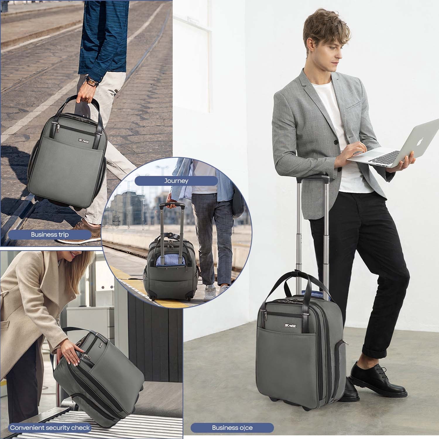 16" Underseat Carry on Luggage for Airplane, Softside Small Rolling Suitcase,Lightweight Personal Item Travel Bag, Grey - XJ5011