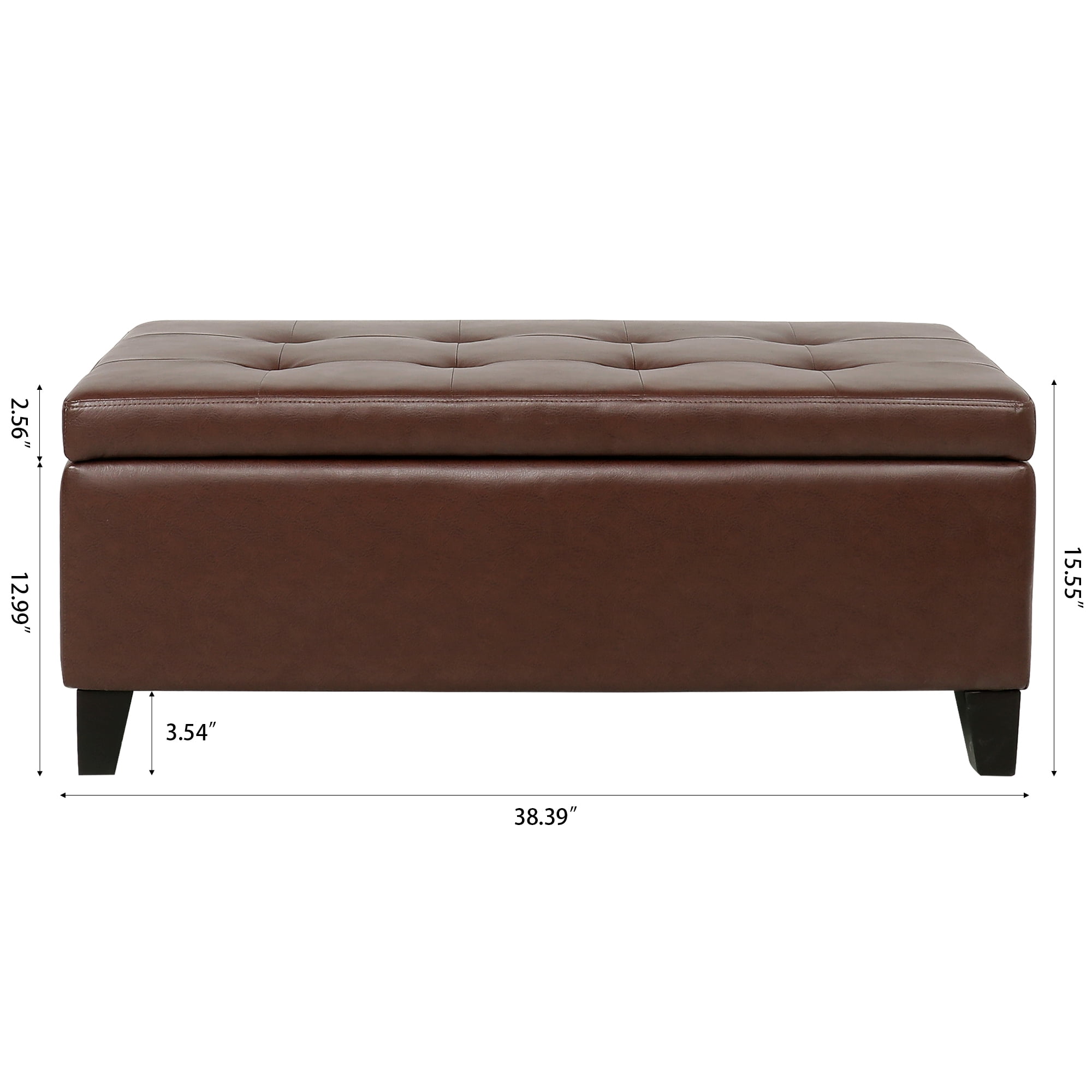 Kadyn 38.4" Storage Ottoman Bench, Folding Bench Chest Foot Rest Stool, End of Bed Bench with Wooden Legs, Brown