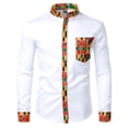 thumbnail image 5 of Conjunto de disfraz con patrón kente africano de 3 piezas con camisa abotonada, sombrero Kufi, bufanda, estola, faja, traje para fiesta del Mes de la Historia Negra, 5 of 5