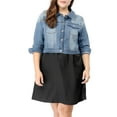 thumbnail image 4 of GRACE & GRANDEUR Women's Plus Jean Jackets Button Down Denim Bomber Jacket, 4 of 7