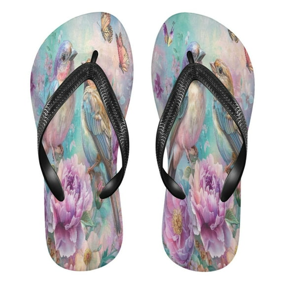 YAZAOOSummer Flip Flops Creatively Colorful Birds and Flowers Simple Beach Sandals