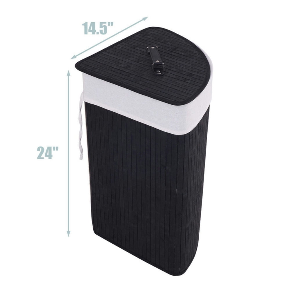 Finihen Laundry Hamper, Laundry Basket, Corner Bamboo Hamper Laundry Basket, for Bathroom, laundry Room, Black Finihen Laundry Hamper, Laundry Basket, Corner Bamboo Hamper Laundry Basket, for Bathroom, laundry Room, Black