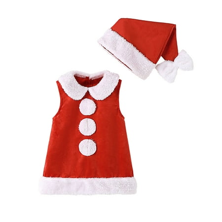 

NECHOLOGY Cotton Dress for Baby Girl Toddler Girls Sleeveless Christmas Princess Dress Bowknot Hat Toddler Wedding Dress Dress Red 18-24 Months