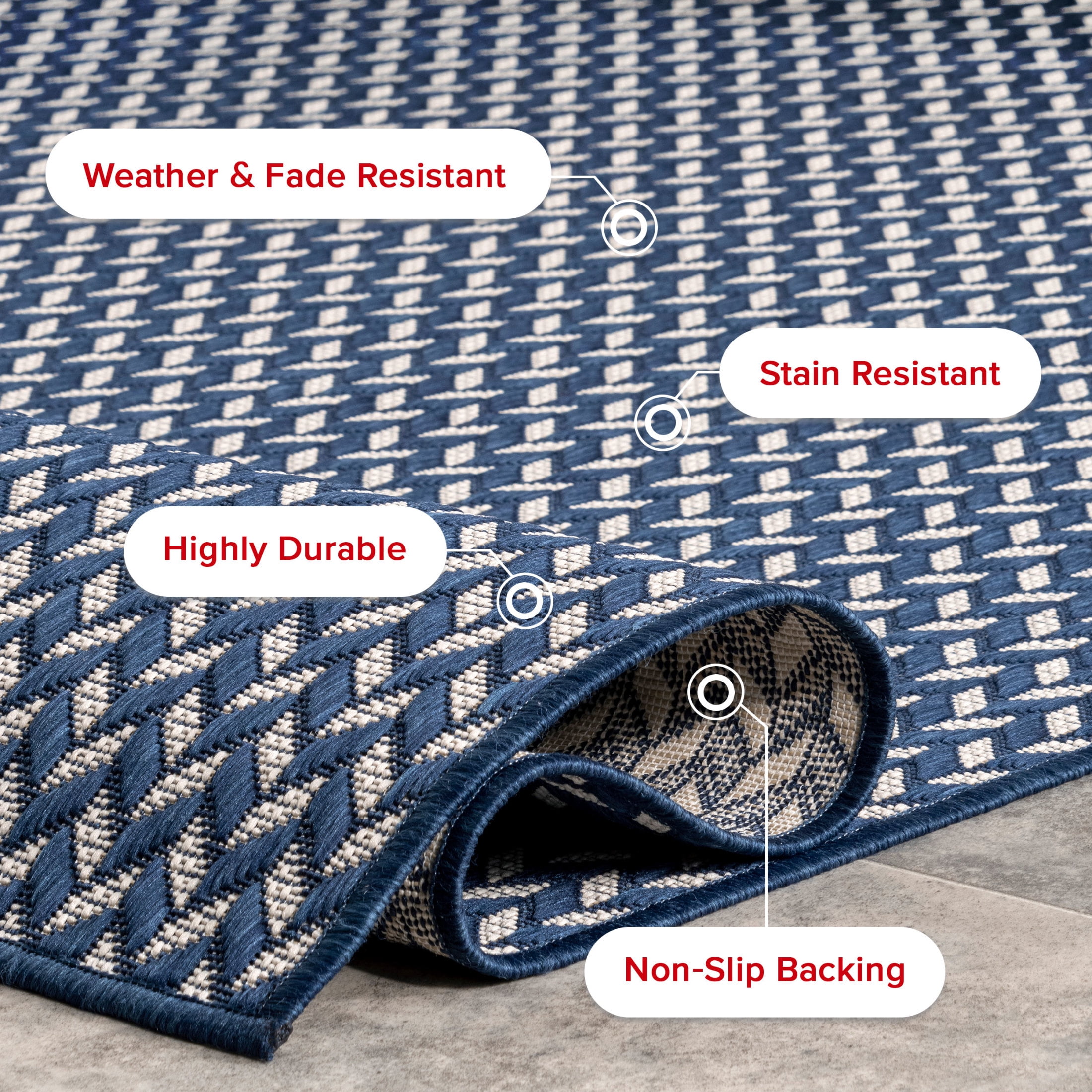 nuLOOM Camryn Herringbone Indoor/Outdoor Area Rug, 8' x 10', Camryn Navy