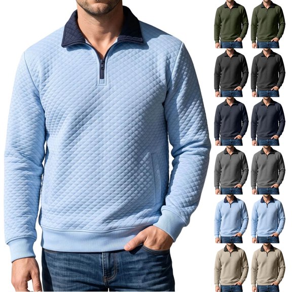 Awdenio Men Clothing Quarter Pullover Sweaters Casual Stand Collar Sweatshirt Long Sleeve, Business Dress