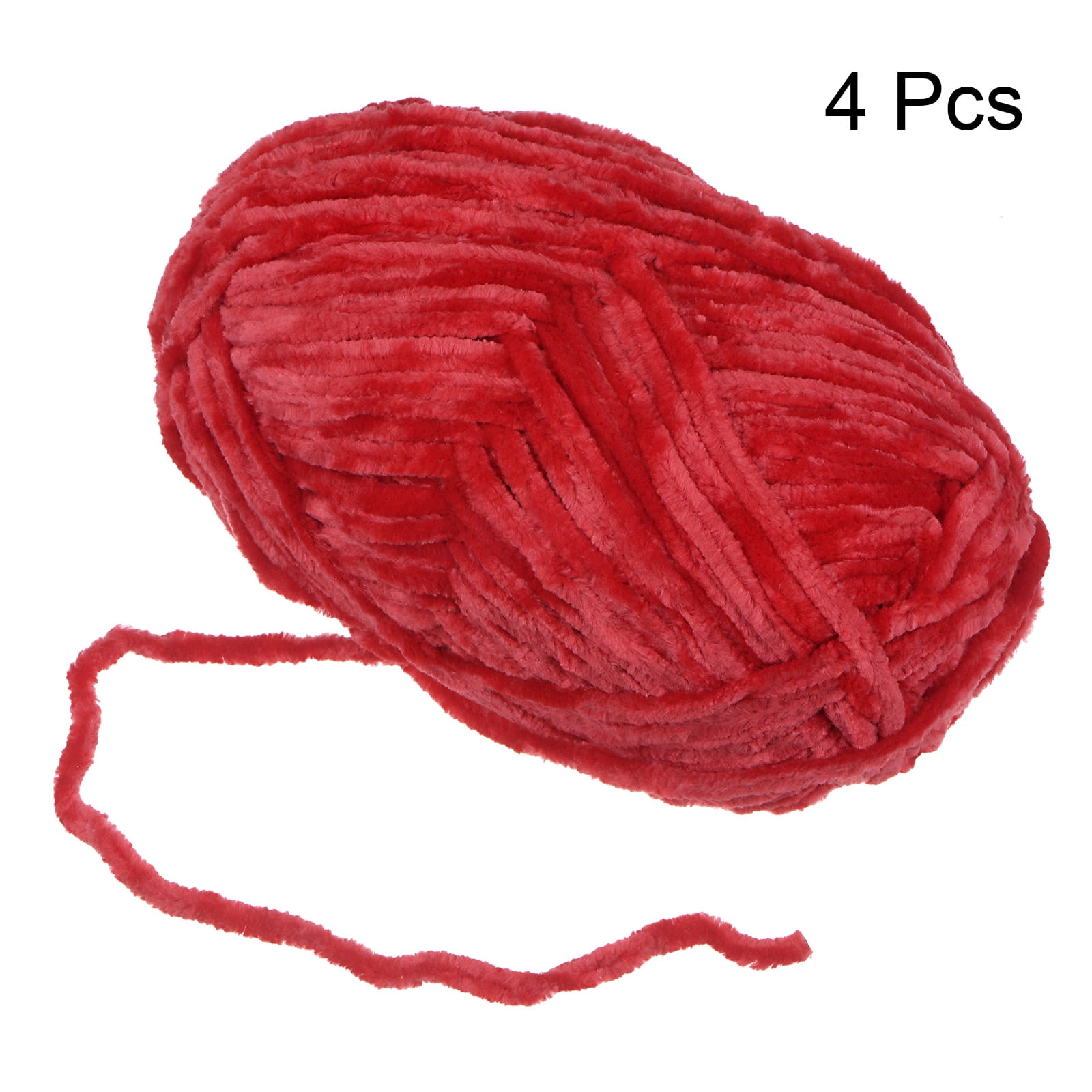 Uxcell 4pcs Velvet Yarn Soft Chenille Yarn 4x100g/14.1oz (347yds) Fluffy Yarn for Knitting Crochet Blanket Red